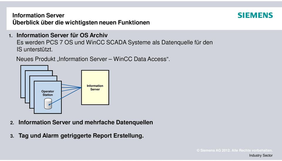 für den IS unterstützt. Neues Produkt Information Server WinCC Data Access.