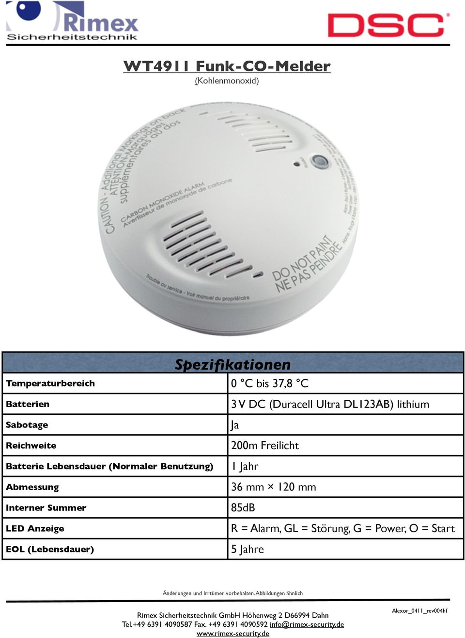 Interner Summer LED Anzeige EOL (Lebensdauer) 3 V DC (Duracell Ultra DL123AB) lithium