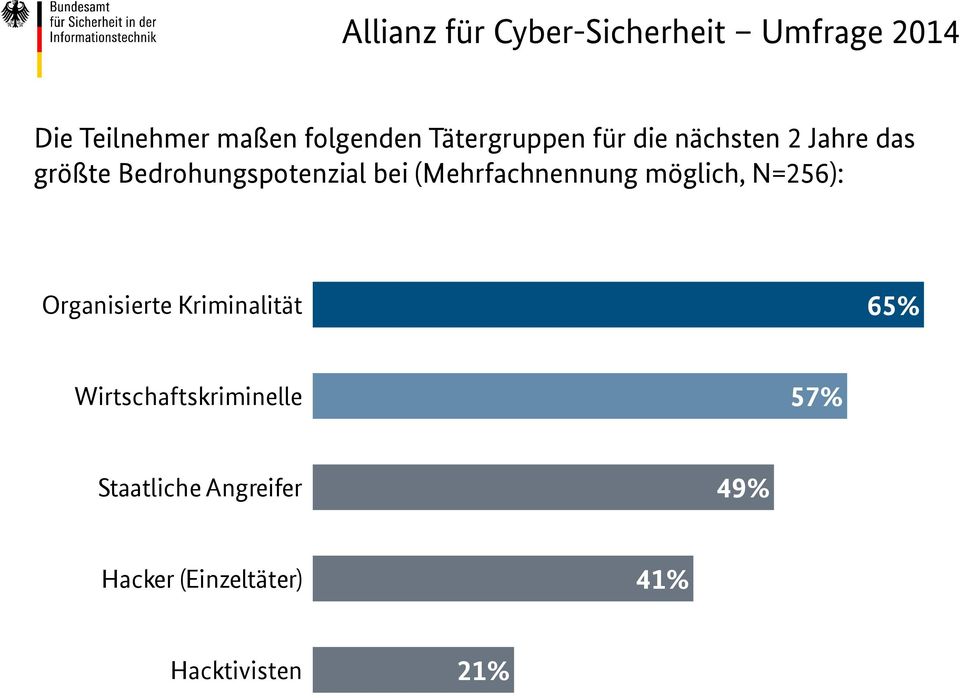 (Mehrfachnennung möglich, N=256): 65% Organisierte Kriminalität 57%