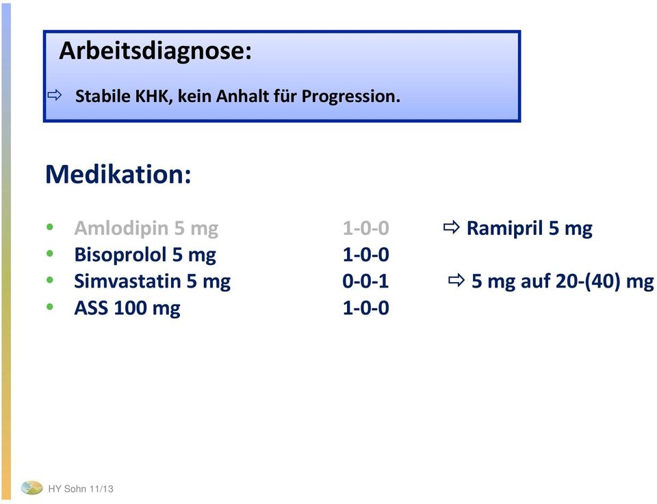 Medikation: Amlodipin 5 mg 1-0-0 Ramipril 5 mg