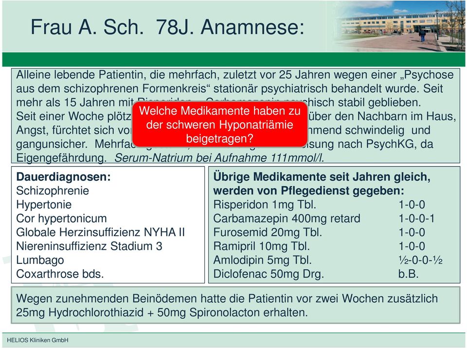 Seit einer Woche plötzlich Welche Beeinträchtigungsideen Medikamente haben gegenüber zu den Nachbarn im Haus, Angst, fürchtet sich vor Männern der schweren in der Hyponatriämie Wohnung, zunehmend