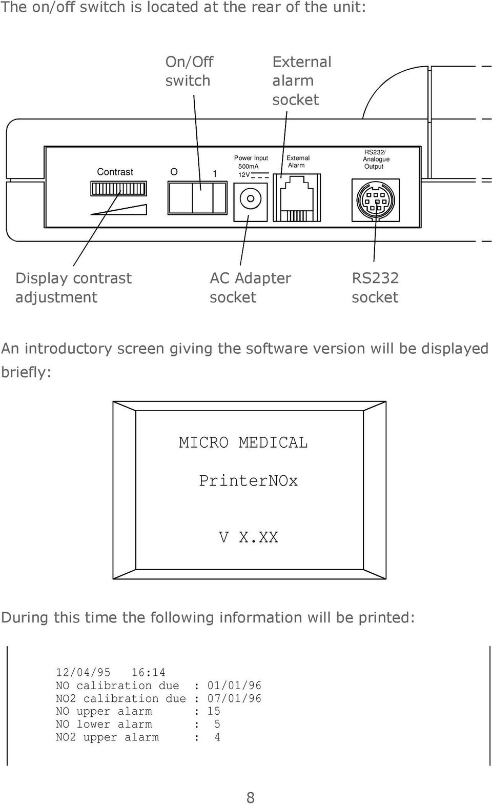 software version will be displayed briefly: MICRO MEDICAL PrinterNOx V X.