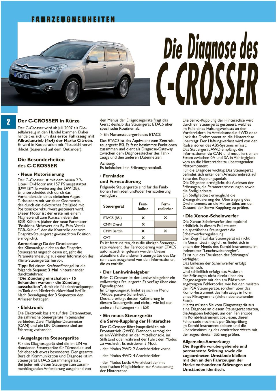 Die Besonderheiten des C-CROSSER Neue Motorisierung Der C-Crosser ist mit dem neuen 2.2- Liter-HDi-Motor mit 157 PS ausgestattet (DW12M, Erweiterung des DW12B).