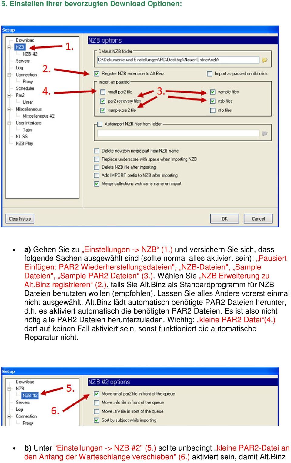 Dateien (3.). Wählen Sie NZB Erweiterung zu Alt.Binz registrieren (2.), falls Sie Alt.Binz als Standardprogramm für NZB Dateien benutzten wollen (empfohlen).