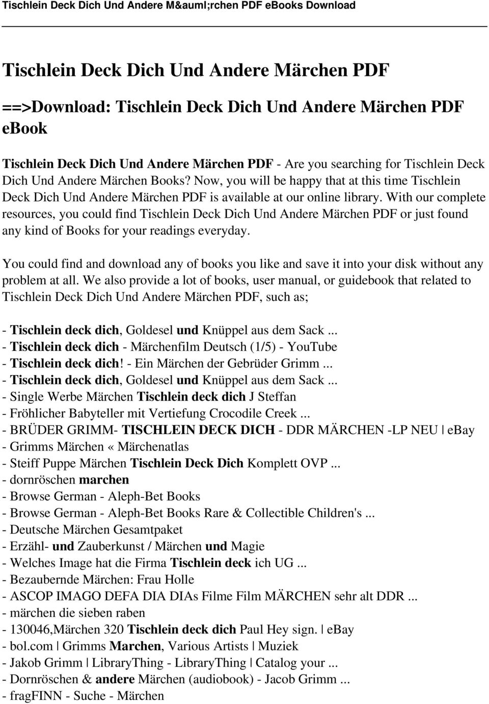 Tischlein Deck Dich Und Andere Marchen Pdf Pdf Kostenfreier Download