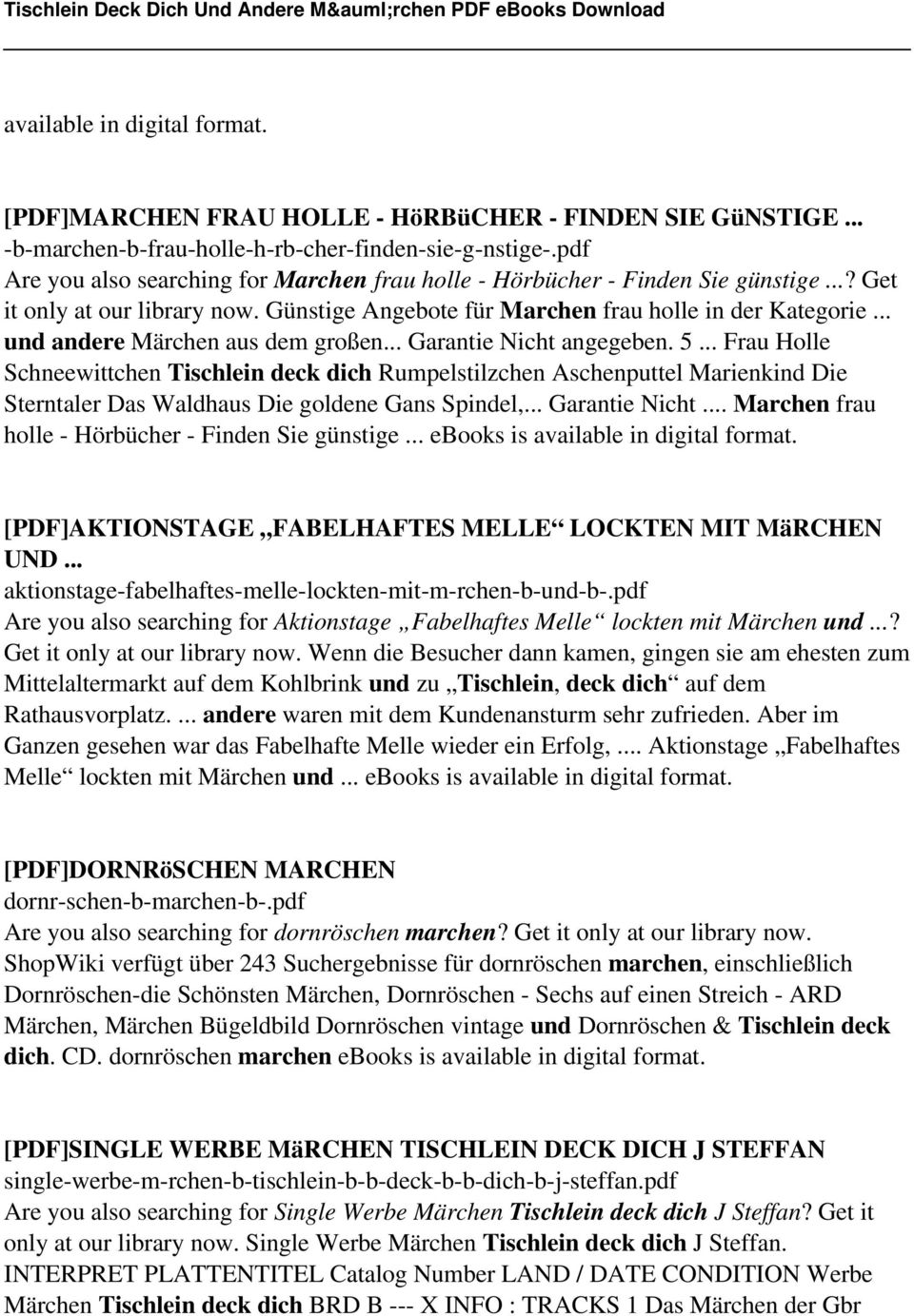 Tischlein Deck Dich Und Andere Marchen Pdf Pdf Kostenfreier Download