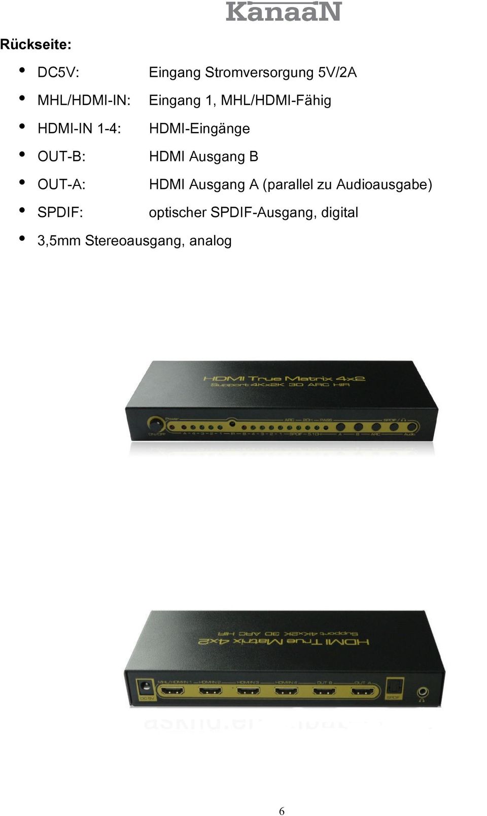 HDMI Ausgang B OUT-A: HDMI Ausgang A (parallel zu Audioausgabe)