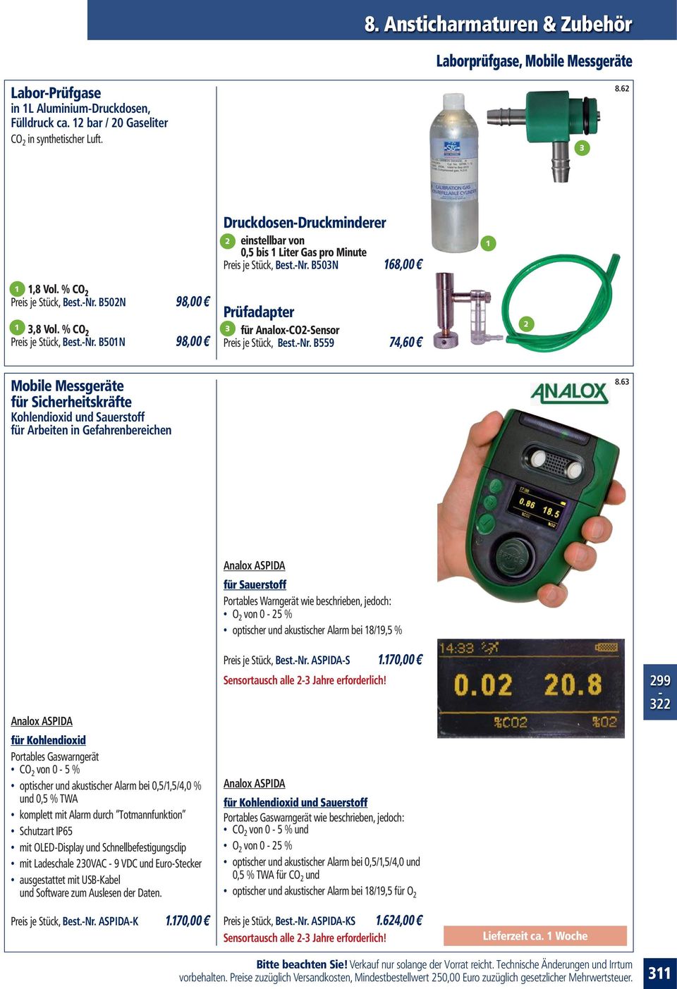 6 Analox ASPIDA für Kohlendioxid Portables Gaswarngerät CO von 0 5 % optischer und akustischer Alarm bei 0,5/,5/4,0 % und 0,5 % TWA komplett mit Alarm durch Totmannfunktion Schutzart IP65 mit
