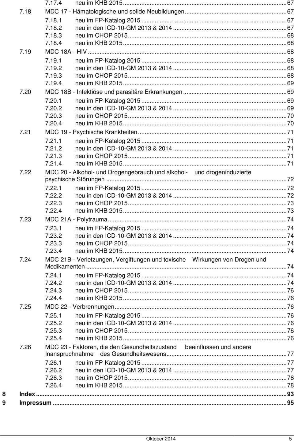 20 MDC 18B - Infektiöse und parasitäre Erkrankungen... 69 7.20.1 neu im FP-Katalog 2015... 69 7.20.2 neu in den ICD-10-GM 2013 & 2014... 69 7.20.3 neu im CHOP 2015... 70 7.