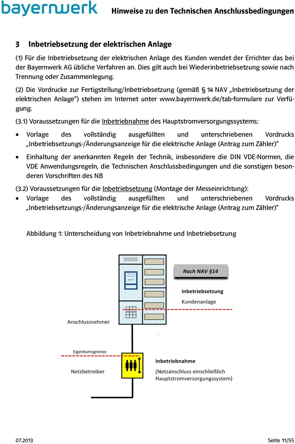 (2) Die Vordrucke zur Fertigstellung/Inbetriebsetzung (gemäß 14 NAV Inbetriebsetzung der elektrischen Anlage ) stehen im Internet unter www.bayernwerk.de/tab-formulare zur Verfügung. (3.