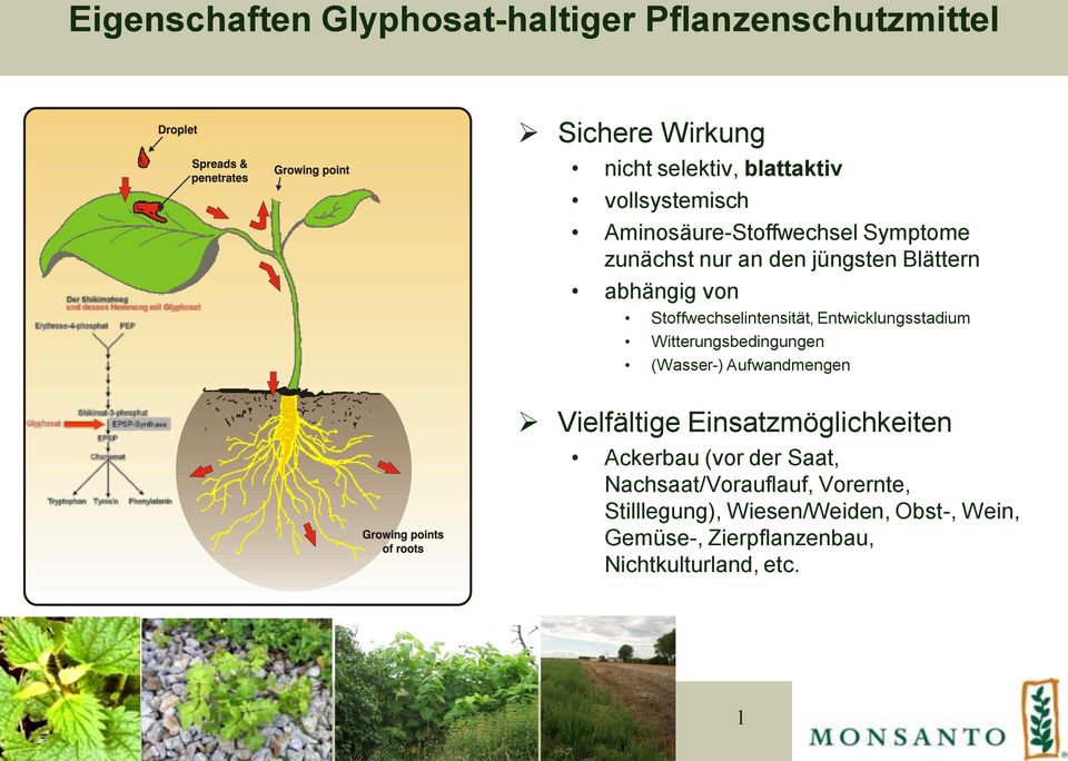 Entwicklungsstadium Witterungsbedingungen (Wasser-) Aufwandmengen Vielfältige Einsatzmöglichkeiten Ackerbau (vor der