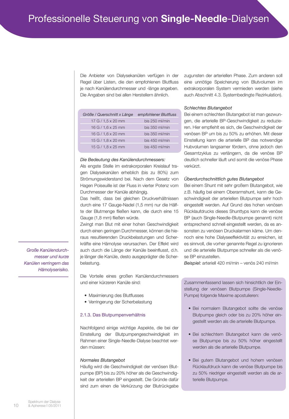 Zum anderen soll eine unnötige Speicherung von Blutvolumen im extrakorporalen System vermieden werden (siehe auch Abschnitt 4.3. Systembedingte Rezirkulation).