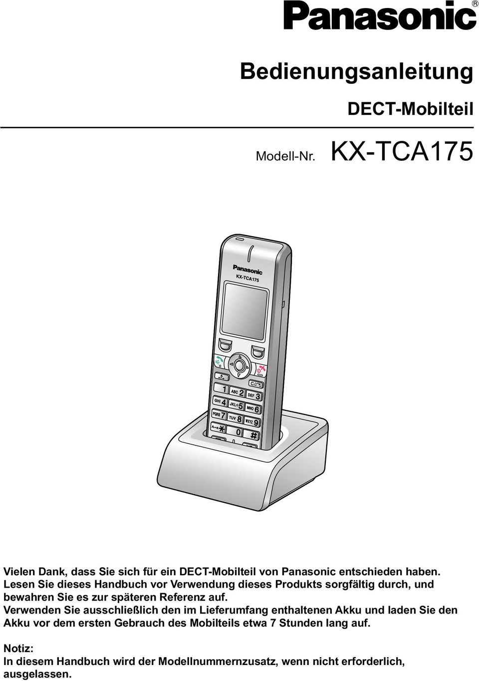 Panasonic KX-TCA175 Mobilteil DECT Telefon Systemtelefon ähnlich TCA275 19% MwSt 