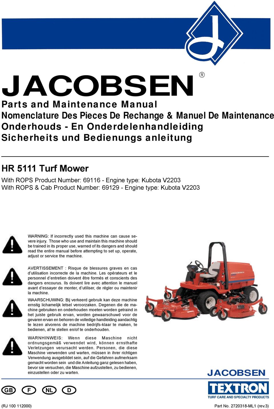Details about   Jacobsen HR5111 HR 5111 Rotary Mower Diesel WAM Lawn deck caster fork assembly