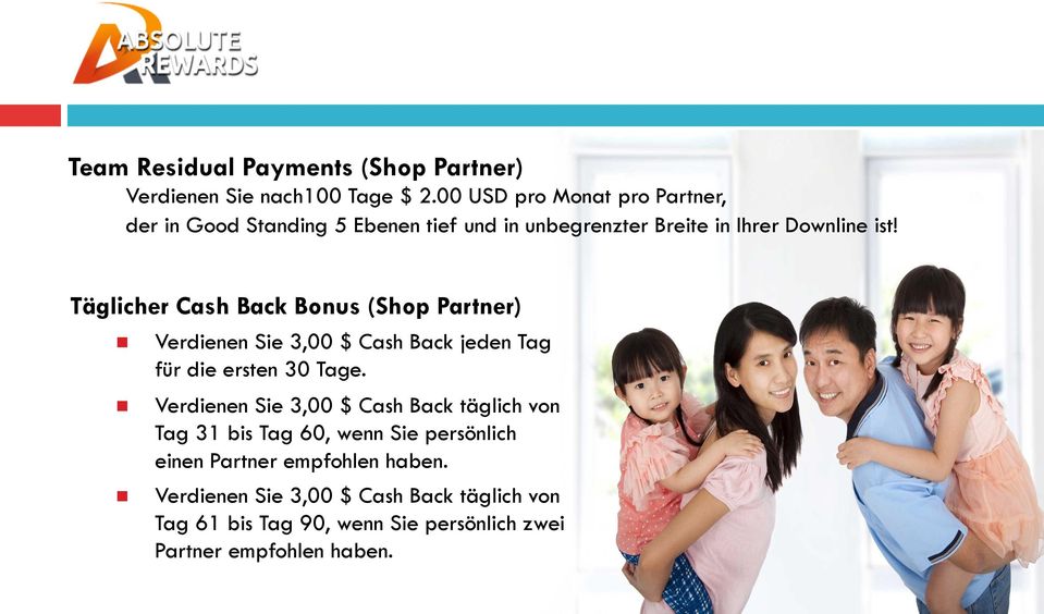 Täglicher Cash Back Bonus (Shop Partner) n n n Verdienen Sie 3,00 $ Cash Back jeden Tag für die ersten 30 Tage.