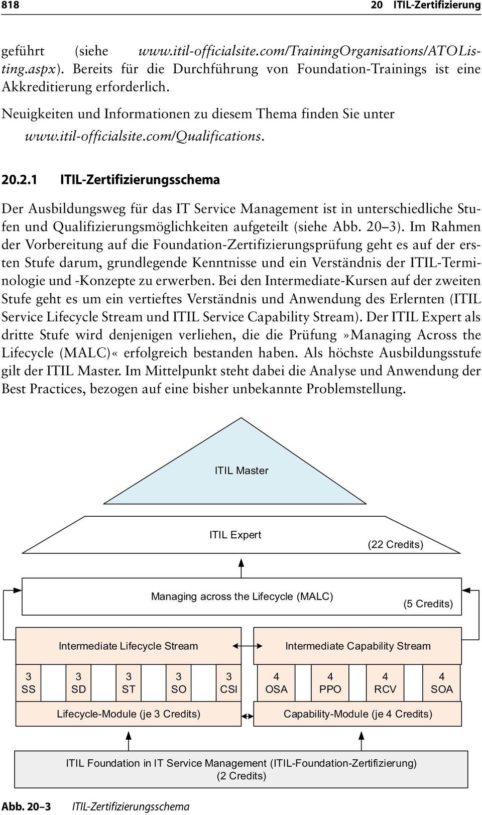 .2.1 ITIL-Zertifizierungsschema Der Ausbildungsweg für das IT Service Management ist in unterschiedliche Stufen und Qualifizierungsmöglichkeiten aufgeteilt (siehe Abb. 20 3).