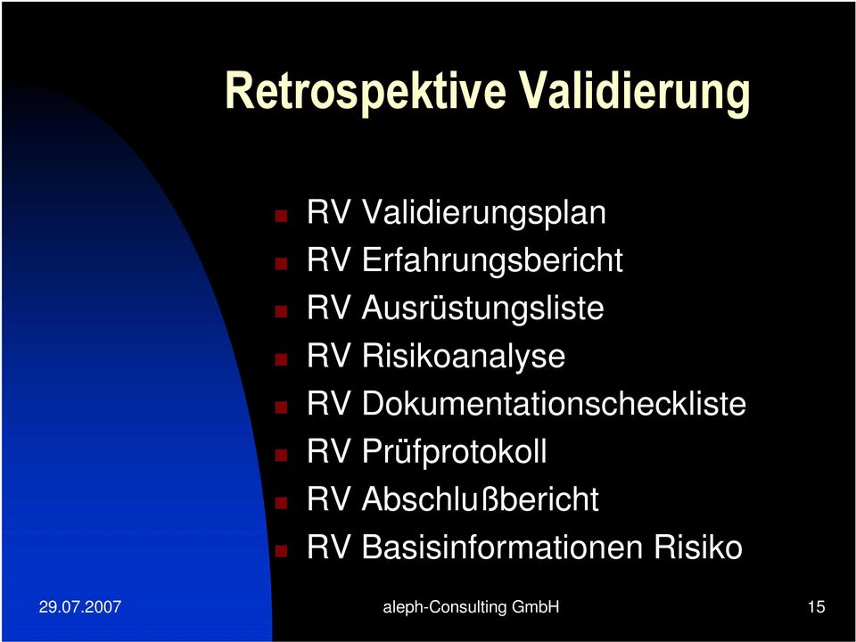 Dokumentationscheckliste RV Prüfprotokoll RV