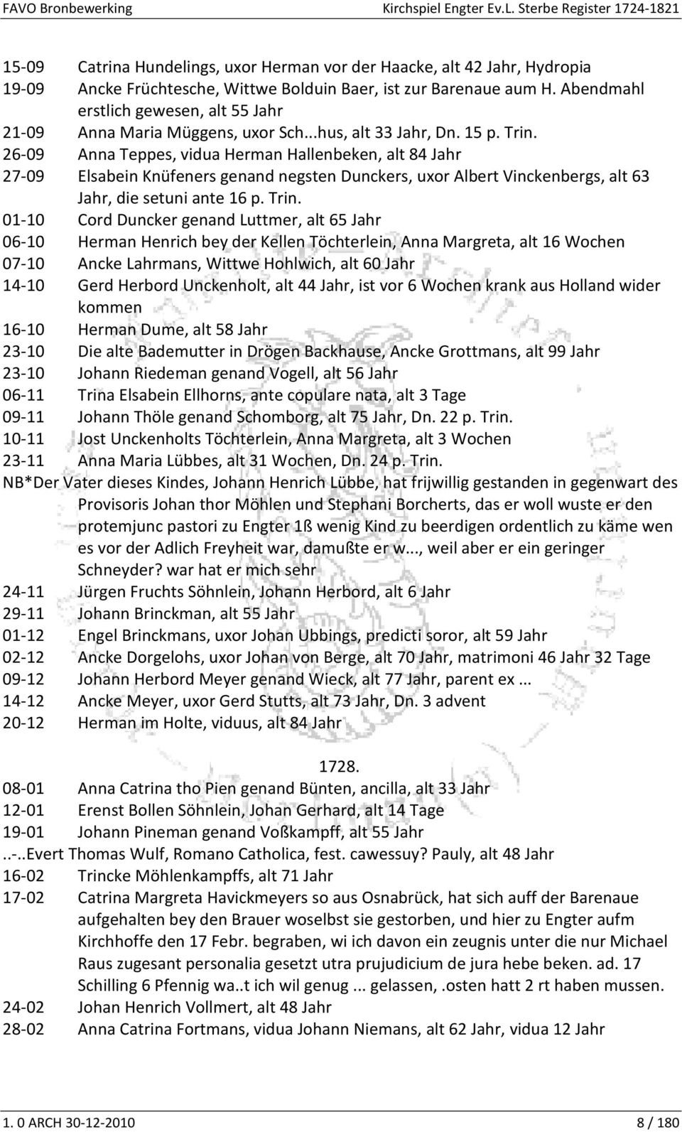 26-09 Anna Teppes, vidua Herman Hallenbeken, alt 84 Jahr 27-09 Elsabein Knüfeners genand negsten Dunckers, uxor Albert Vinckenbergs, alt 63 Jahr, die setuni ante 16 p. Trin.