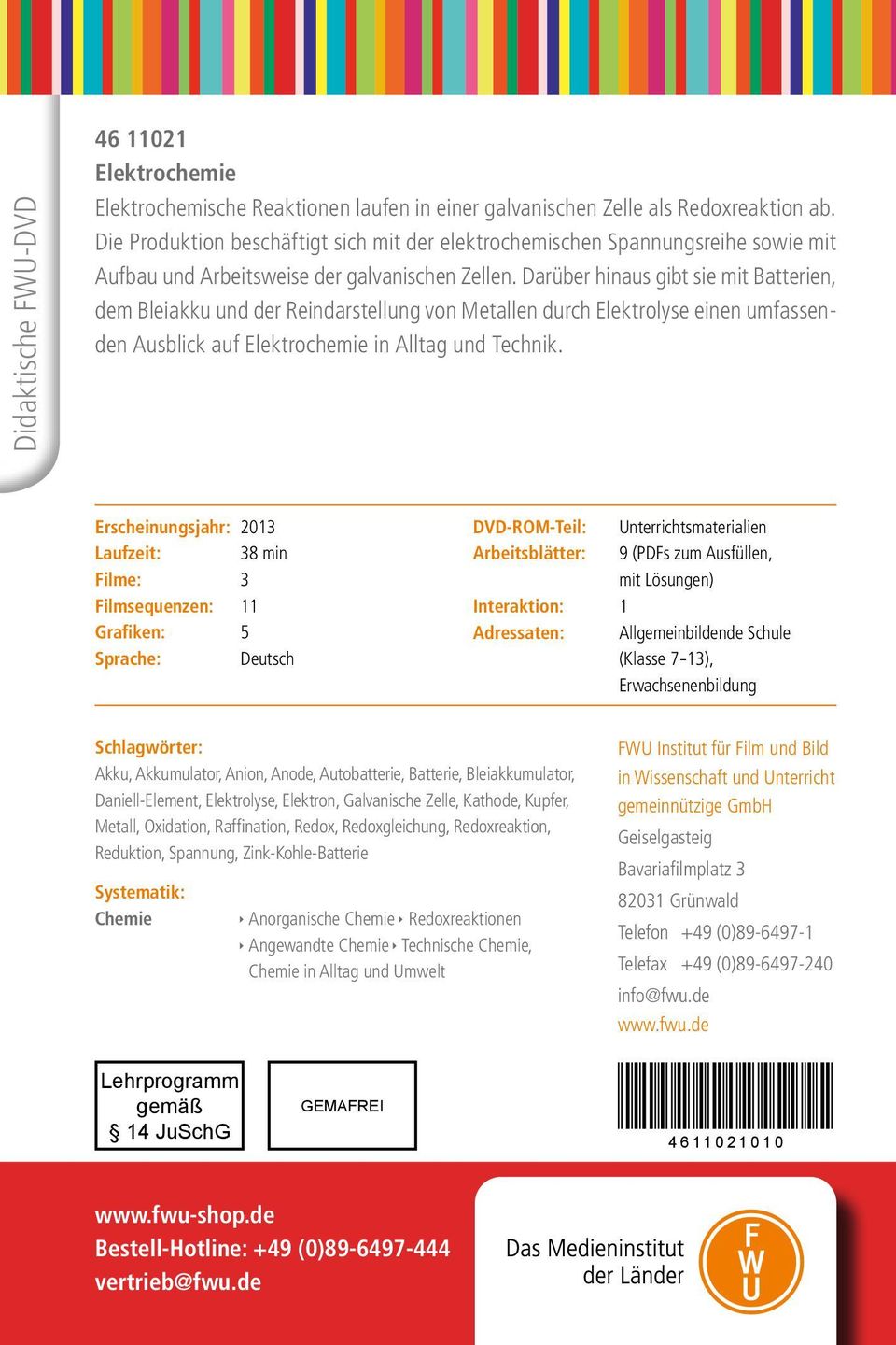 Darüber hinaus gibt sie mit Batterien, dem Bleiakku und der Reindarstellung von Metallen durch Elektrolyse einen umfassenden Ausblick auf Elektro chemie in Alltag und Technik.