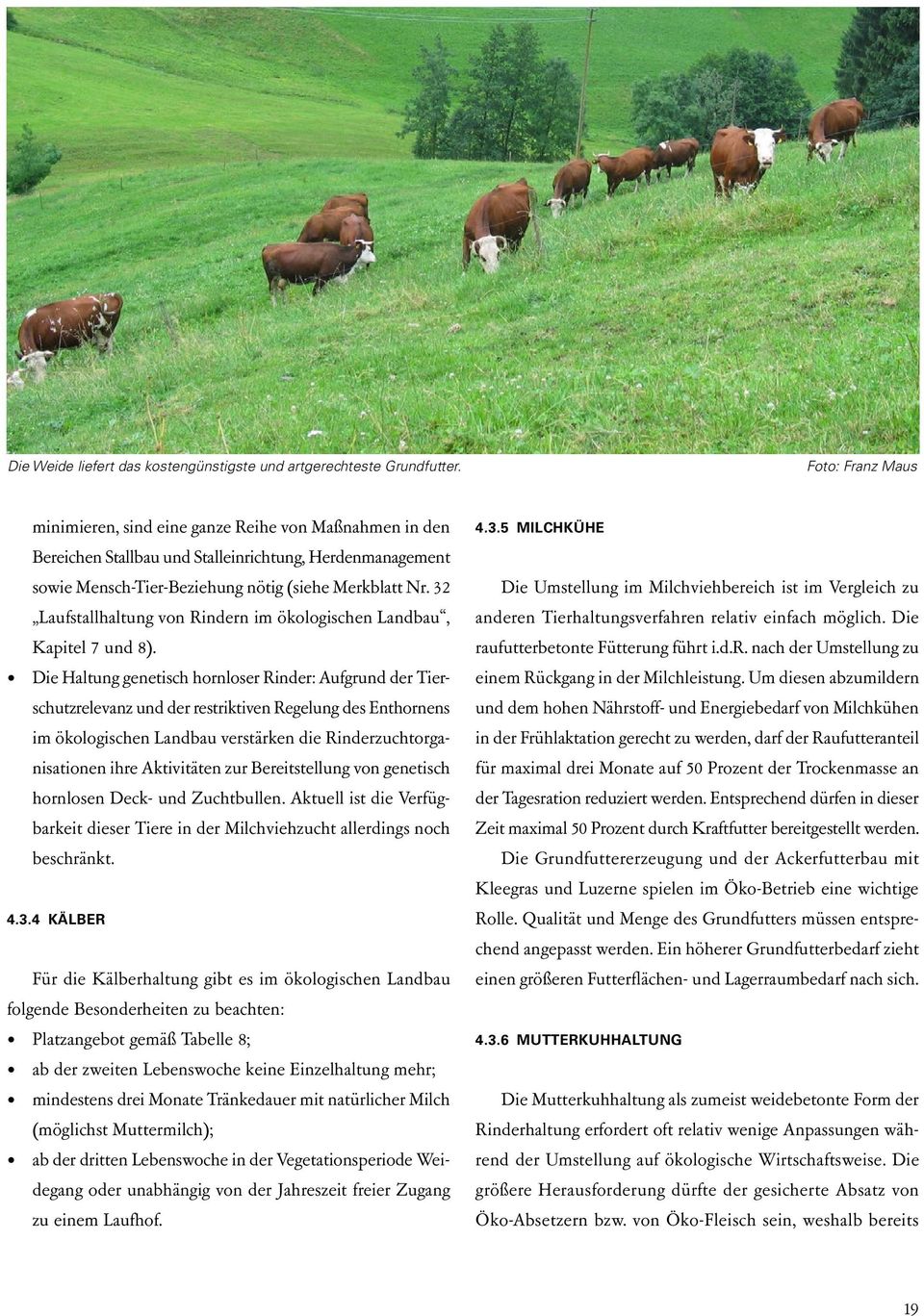 32 Laufstallhaltung von Rindern im ökologischen Landbau, Kapitel 7 und 8).