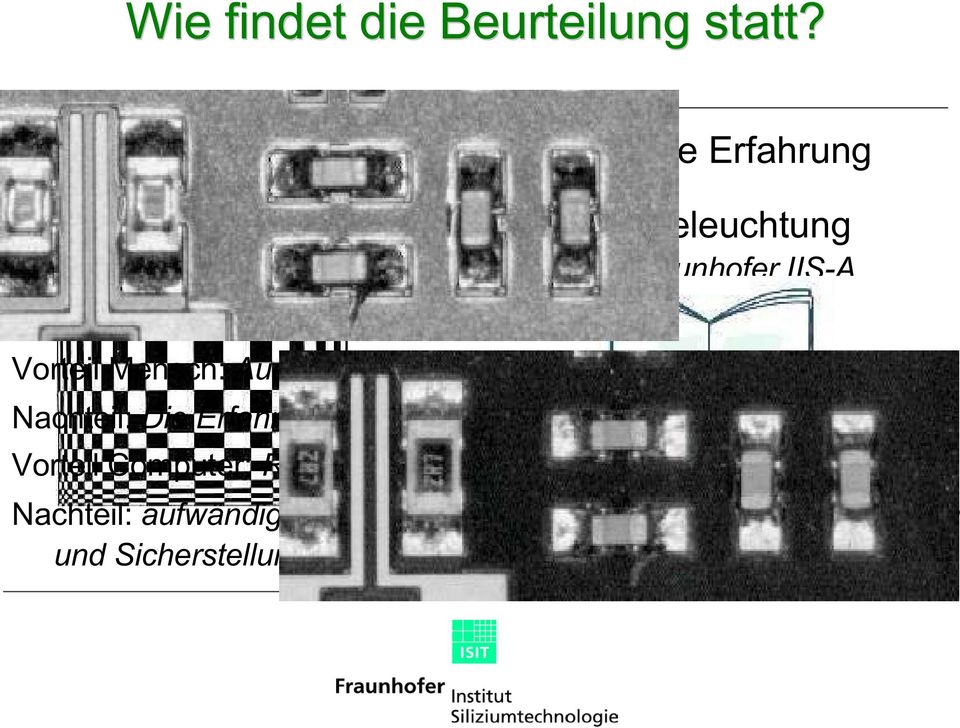 Fraunhofer IIS-A Vorteil Mensch: Auch unbekannte Objekte können inspiziert werden Nachteil: Die Erfahrung