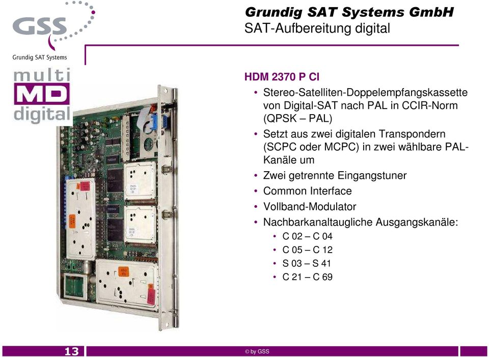 oder MCPC) in zwei wählbare PAL- Kanäle um Zwei getrennte Eingangstuner Common Interface