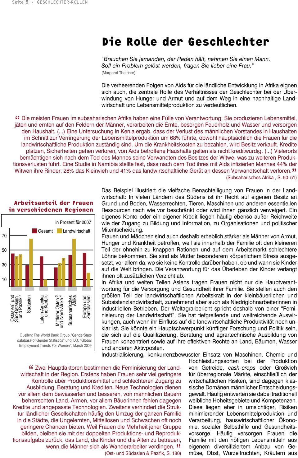 (Margaret Thatcher) Die verheerenden Folgen von Aids für die ländliche Entwicklung in Afrika eignen sich auch, die zentrale Rolle des Verhältnisses der Geschlechter bei der Überwindung von Hunger und