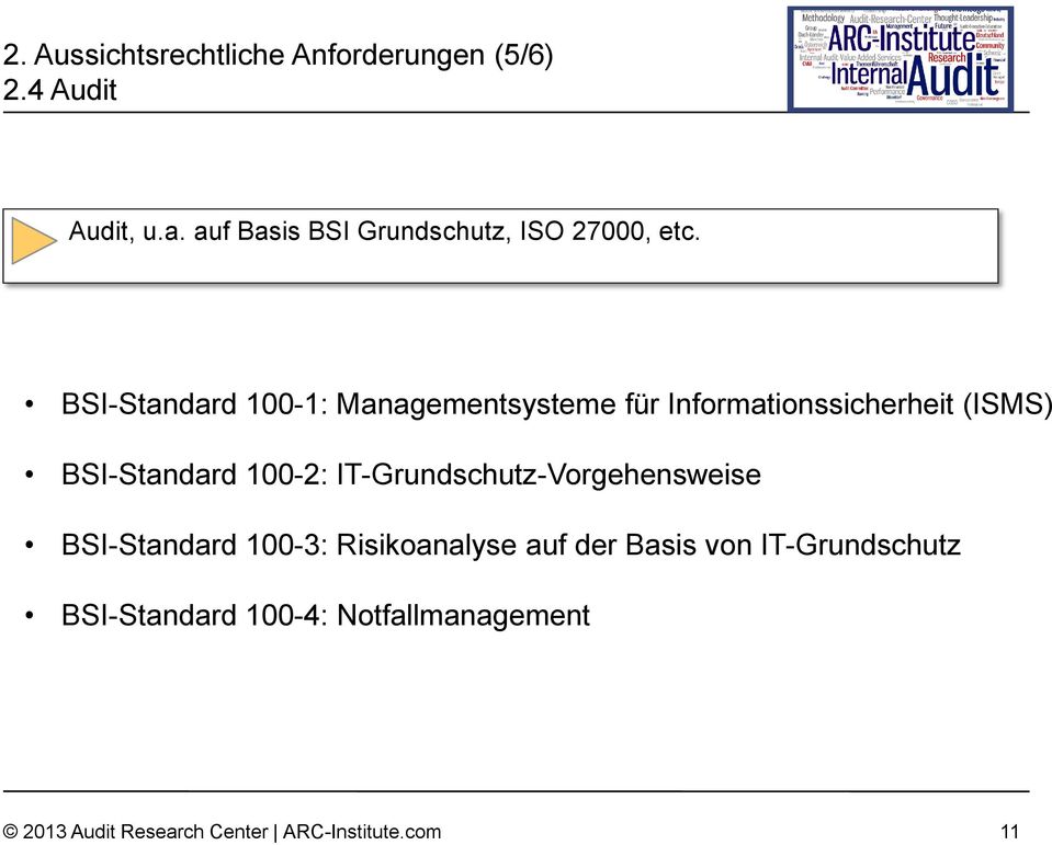 BSI-Standard 100-1: Managementsysteme für Informationssicherheit (ISMS) BSI-Standard 100-2: