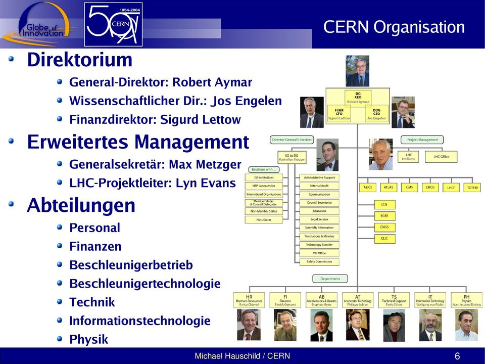 Generalsekretär: Max Metzger LHC-Projektleiter: Lyn Evans Abteilungen Personal