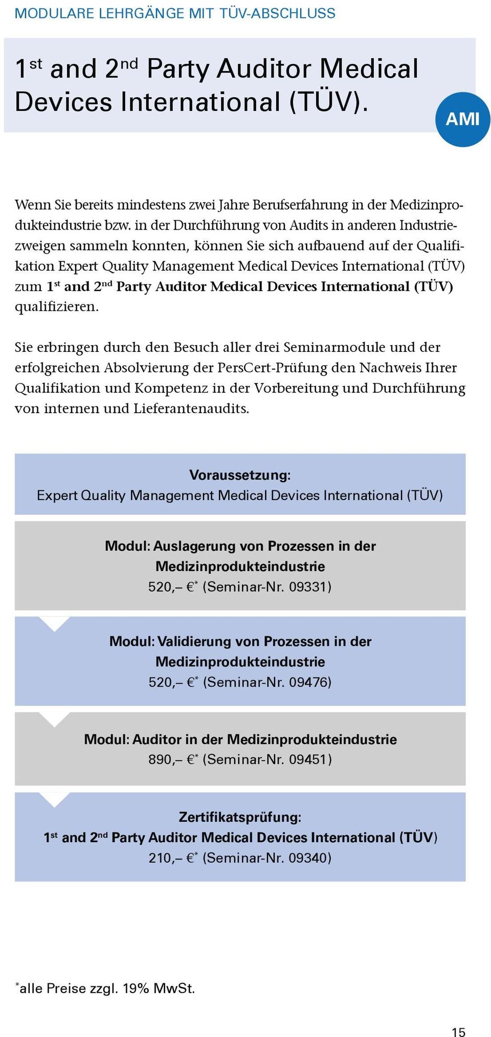 2 nd Party Auditor Medical Devices International (TÜV) qualifizieren.