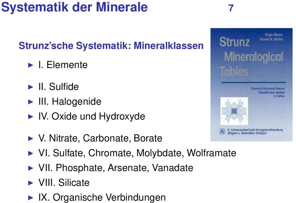 Nitrate, Carbonate, Borate VI.