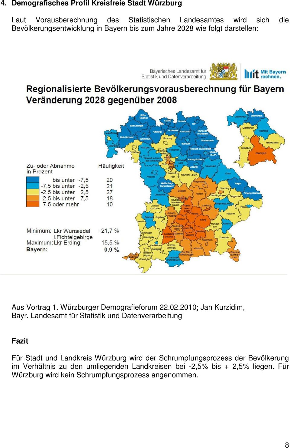 Landesamt für Statistik und Datenverarbeitung Fazit Für Stadt und Landkreis Würzburg wird der Schrumpfungsprozess der Bevölkerung