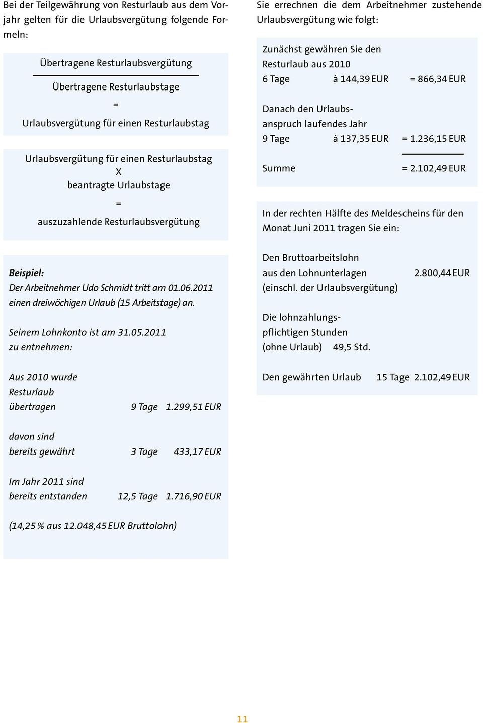 Tage à 144,39 EUR = 86.6.,34 EUR Danach den Urlaubsanspruch laufendes Jahr 9 Tage à 137,35 EUR = 1.236.,15 EUR Urlaubsvergütung für einen Resturlaubstag X beantragte Urlaubstage Summe = 2.