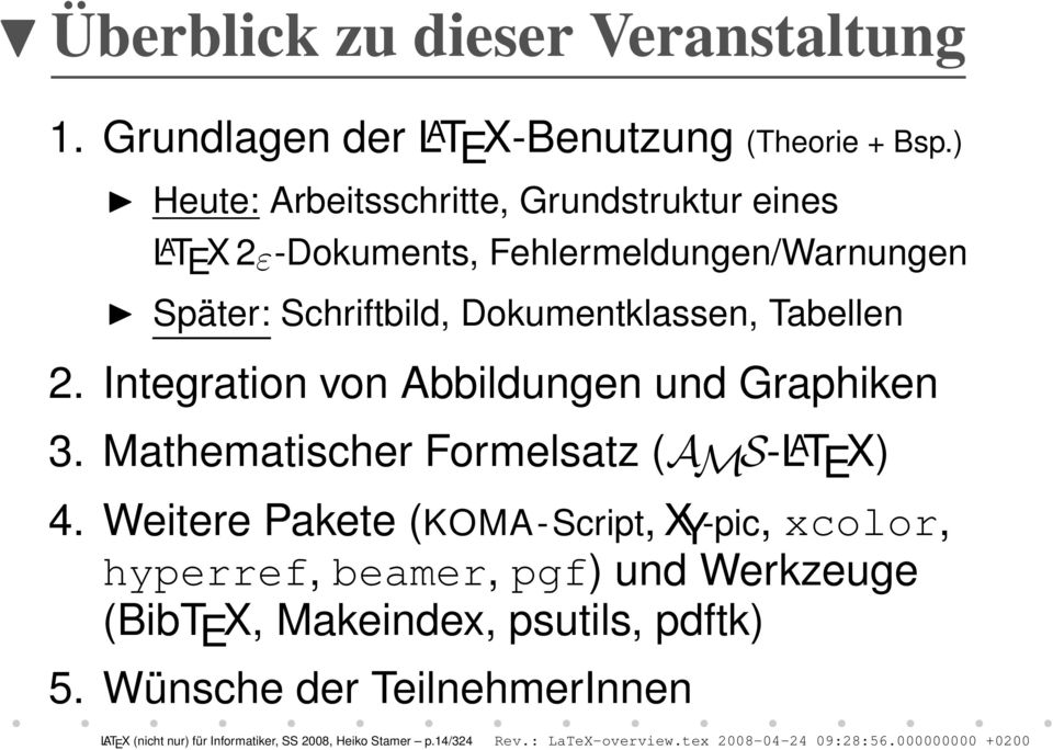 Integration von Abbildungen und Graphiken 3. Mathematischer Formelsatz (AMS-L A T E X) 4.