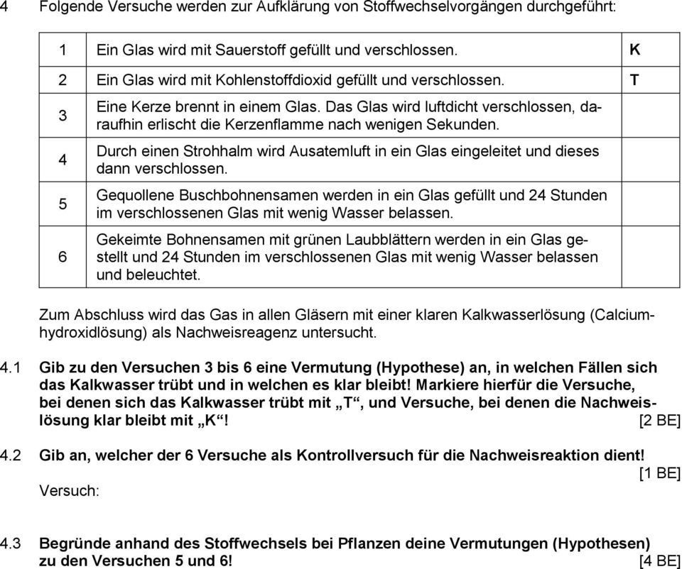 Das Glas wird luftdicht verschlossen, daraufhin erlischt die Kerzenflamme nach wenigen Sekunden. Durch einen Strohhalm wird Ausatemluft in ein Glas eingeleitet und dieses dann verschlossen.