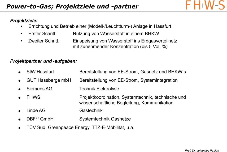 %) Projektpartner und -aufgaben: StW Hassfurt Bereitstellung von EE-Strom, Gasnetz und BHKW s GUT Hassberge mbh Bereitstellung von EE-Strom, Systemintegration Siemens AG