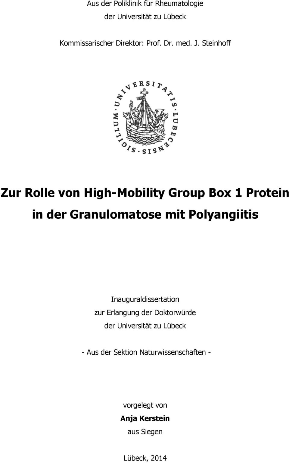Steinhoff Zur Rolle von High-Mobility Group Box 1 Protein in der Granulomatose mit