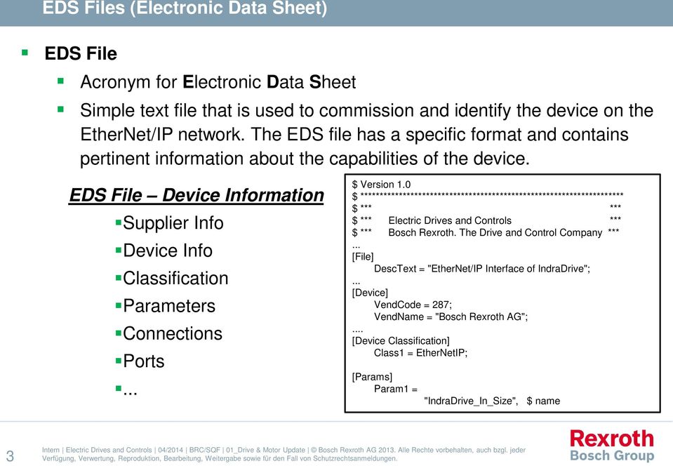 EDS File Device Information Supplier Info Device Info Classification Parameters Connections Ports... $ Version 1.