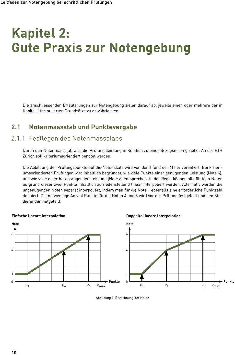 An der ETH Zürich soll kriteriumsorientiert benotet werden. Die Abbildung der Prüfungspunkte auf die Notenskala wird von der 4 (und der 6) her verankert.