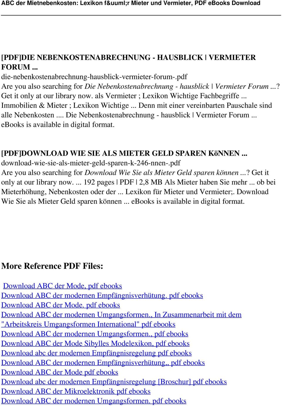 .. Die Nebenkostenabrechnung - hausblick Vermieter Forum... ebooks is [PDF]DOWNLOAD WIE SIE ALS MIETER GELD SPAREN KöNNEN... download-wie-sie-als-mieter-geld-sparen-k-246-nnen-.