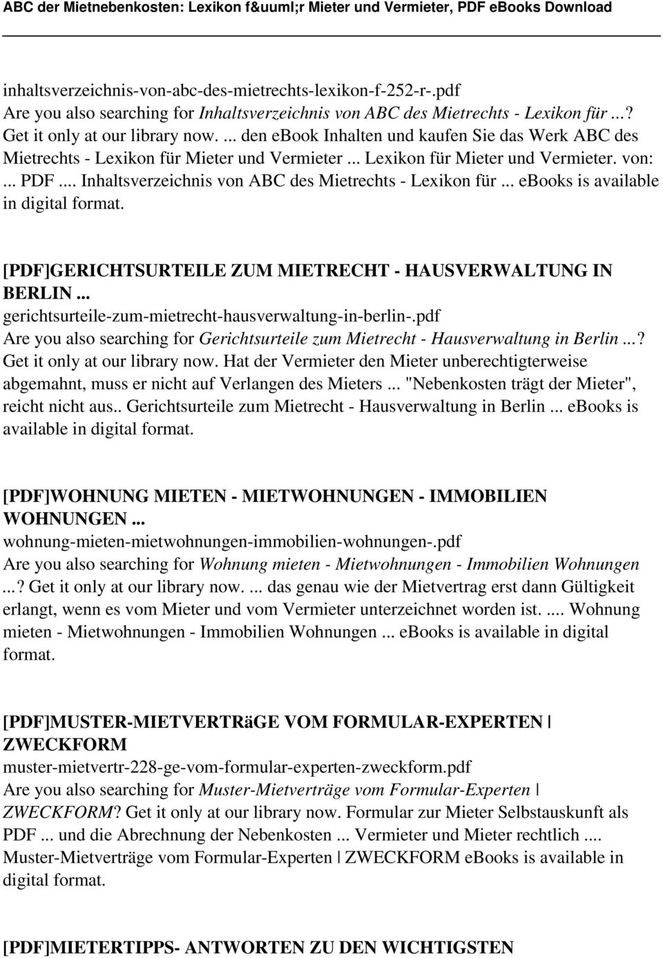 .. Inhaltsverzeichnis von ABC des Mietrechts - Lexikon für... ebooks is available in digital [PDF]GERICHTSURTEILE ZUM MIETRECHT - HAUSVERWALTUNG IN BERLIN.