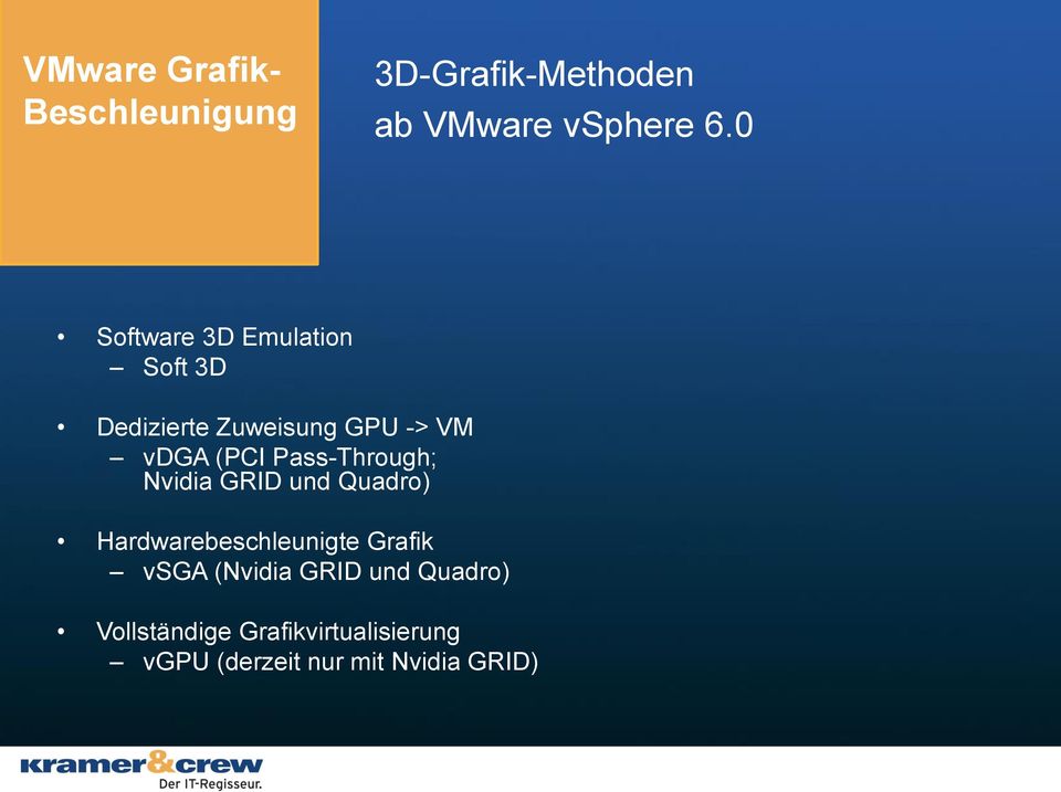 Pass-Through; Nvidia GRID und Quadro) Hardwarebeschleunigte Grafik vsga