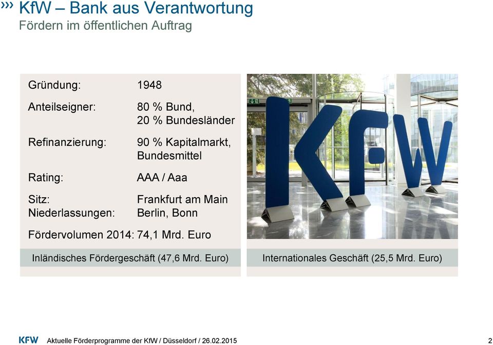 Kapitalmarkt, Bundesmittel AAA / Aaa Frankfurt am Main Berlin, Bonn Fördervolumen 2014: