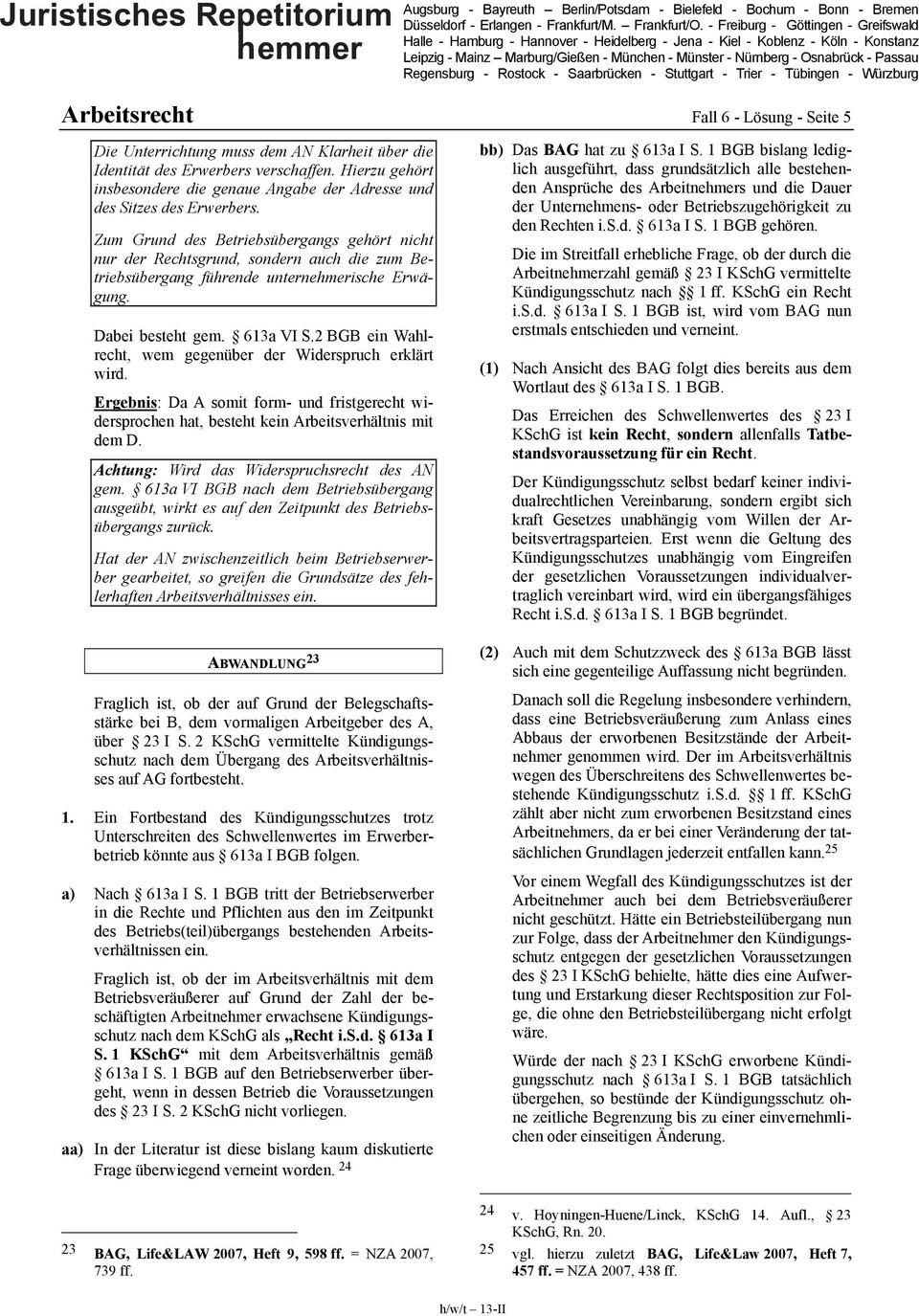 Fall 6 Lösung Arbeitsrecht Fall 6 Lösung Seite 1 übersicht