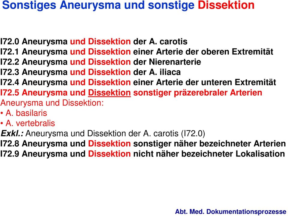 iliaca I72.4 Aneurysma und Dissektion einer Arterie der unteren Extremität I72.