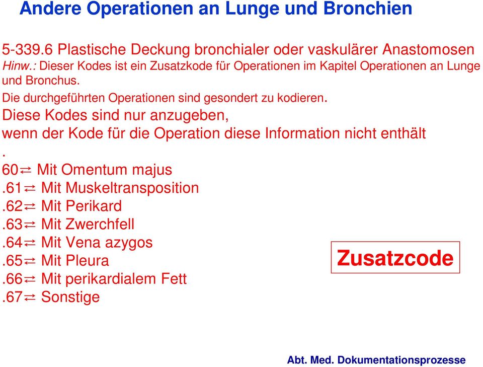 Die durchgeführten Operationen sind gesondert zu kodieren.