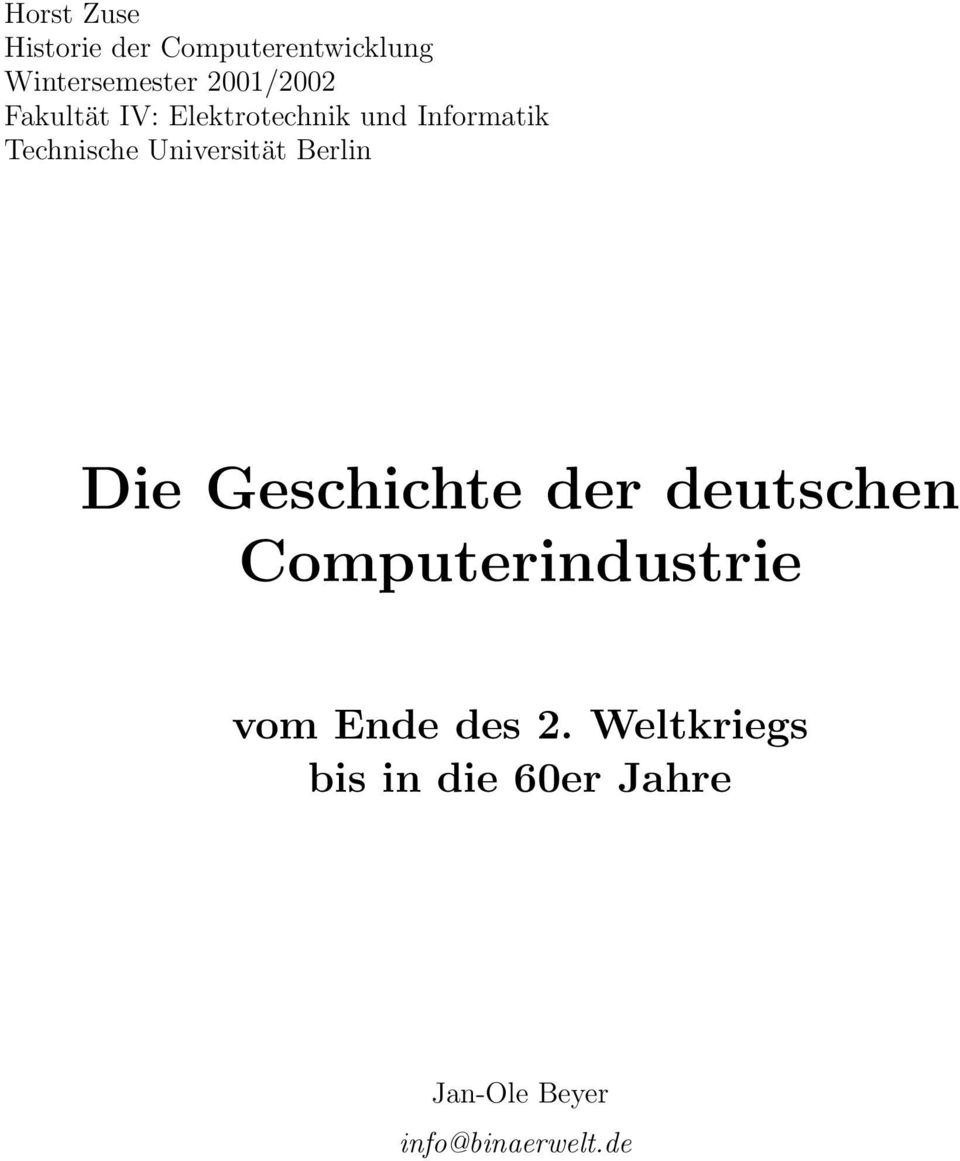 Universität Berlin Die Geschichte der deutschen Computerindustrie