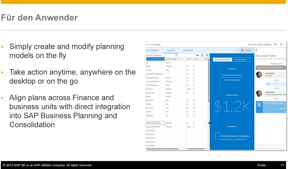 Finance and business units with direct integration into SAP Business Planning