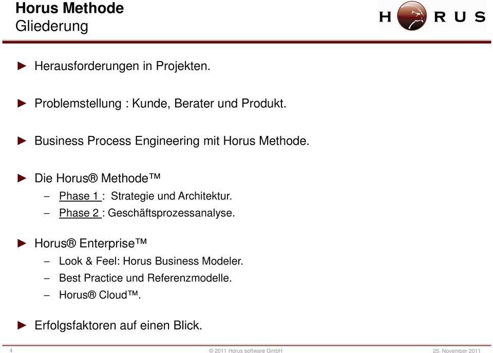 Phase 2 : Geschäftsprozessanalyse. Horus Enterprise Look & Feel: Horus Business Modeler.