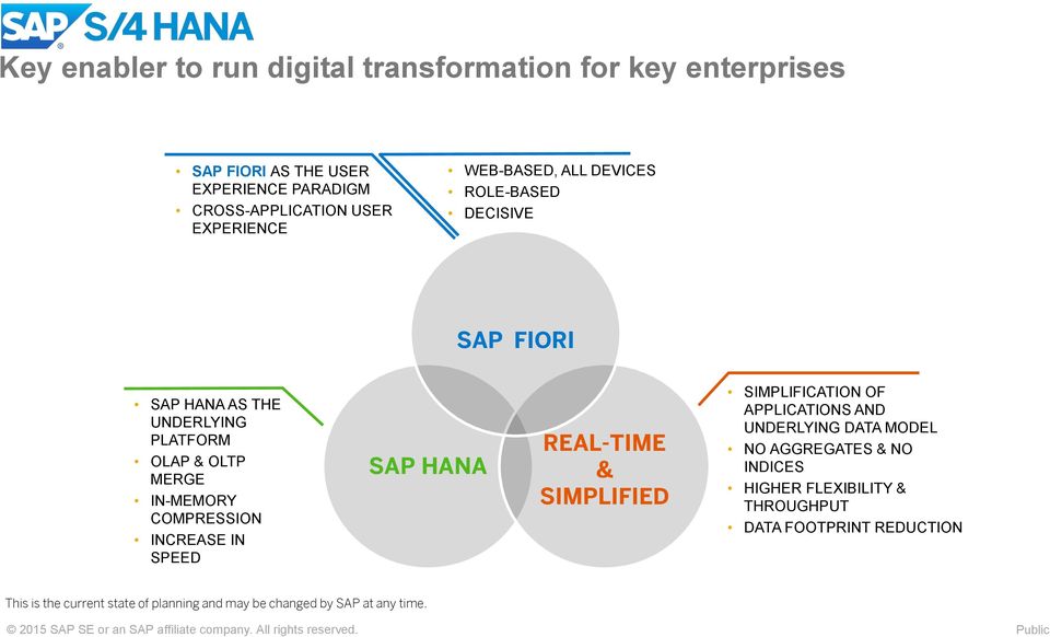 HANA REAL-TIME & SIMPLIFIED SIMPLIFICATION OF APPLICATIONS AND UNDERLYING DATA MODEL NO AGGREGATES & NO INDICES HIGHER FLEXIBILITY & THROUGHPUT DATA
